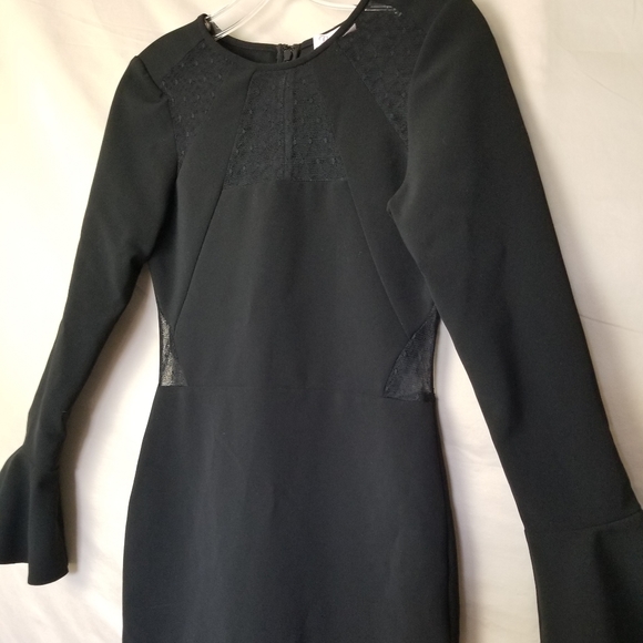 Parker Illusion Dress Black Bell Sleeve Sheath Mesh Stretch Womens Size XS - Picture 8 of 14